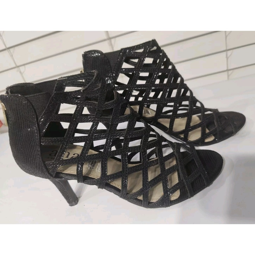 a. n. a‎ A New Approach Women's 7.5 Black Lattice Open Toe Heels Shoes Sparkle